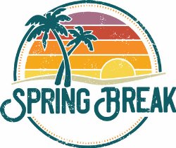 spring break graphic with a sunset at palm trees